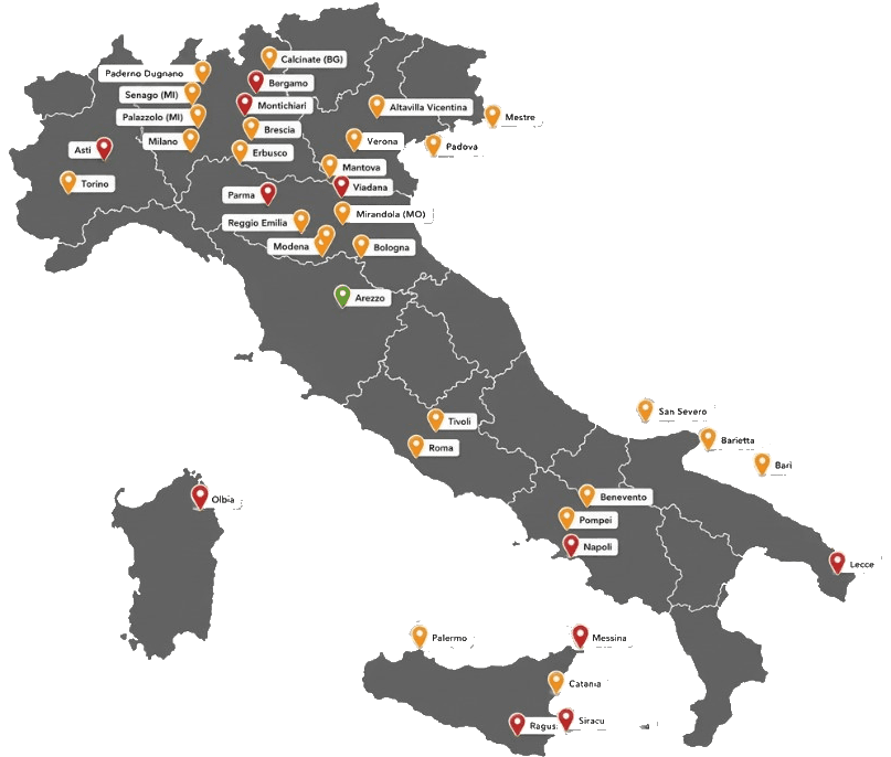 Map of Italy showing cities where personal meetings are possible
